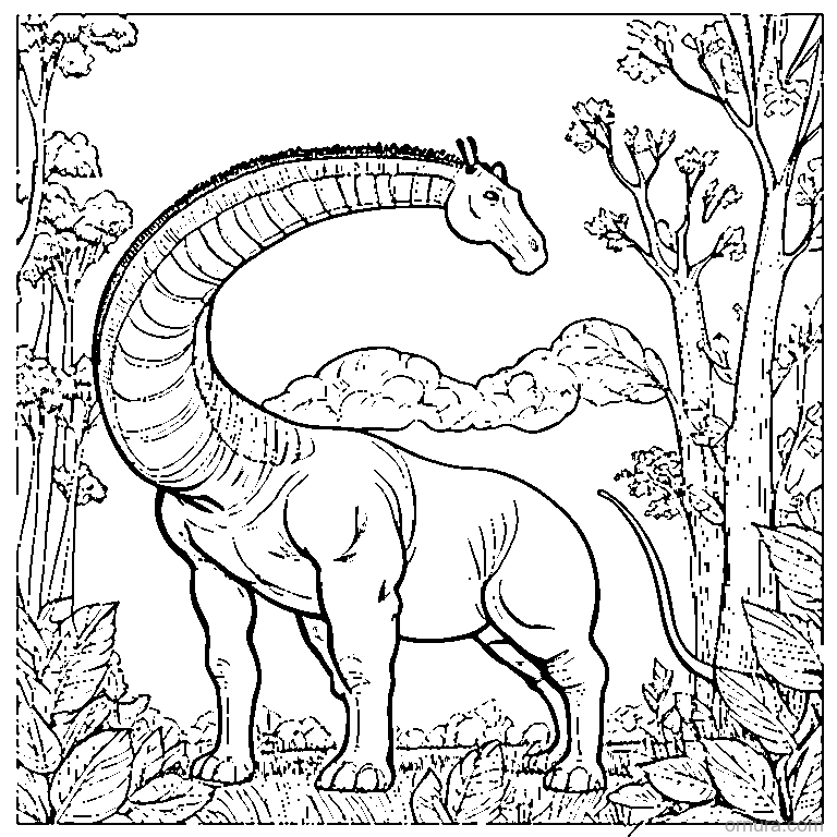 brachiosaurus eating leaves from a tree coloring page - free printable black and white line art for kids and adults