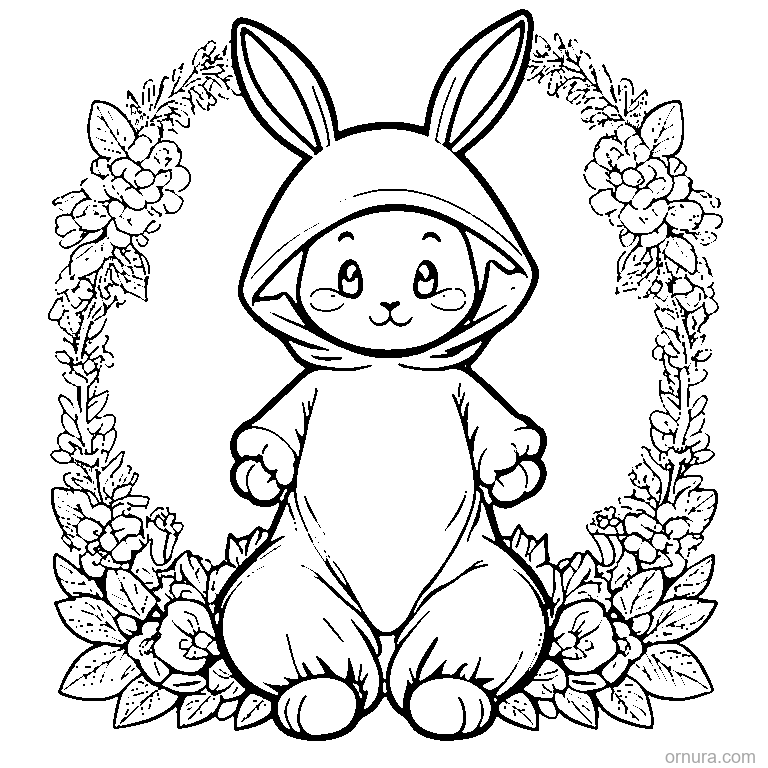 bunny in a ghost costume coloring page - free printable black and white line art for kids and adults