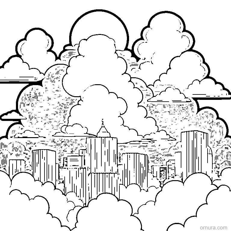 cloud pattern simple coloring page - free printable black and white line art for kids and adults