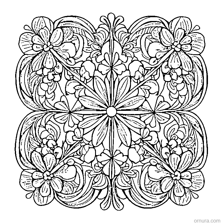 clover pattern repeated coloring page - free printable black and white line art for kids and adults