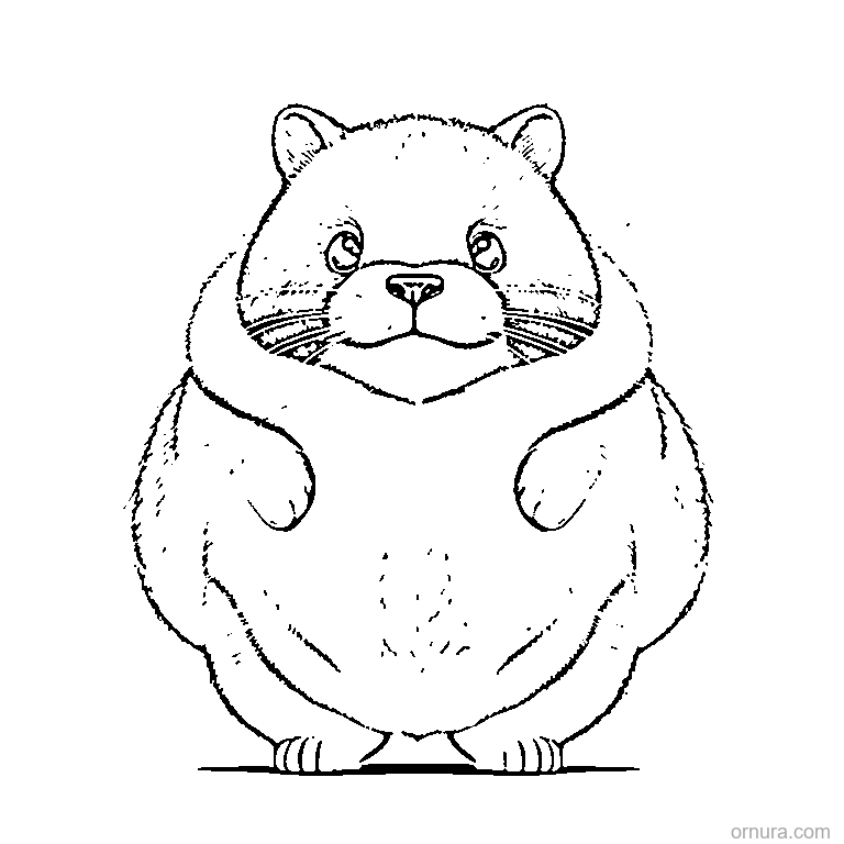 cute capybara curled into a ball coloring page - free printable black and white line art for kids and adults
