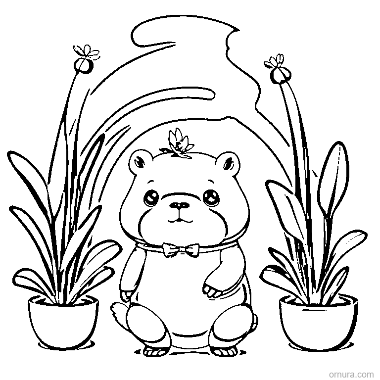 cute capybara holding a flower coloring page - free printable black and white line art for kids and adults