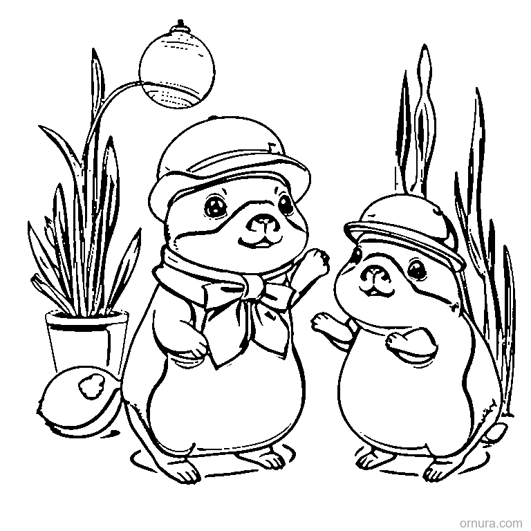 cute capybara with a hat coloring page - free printable black and white line art for kids and adults