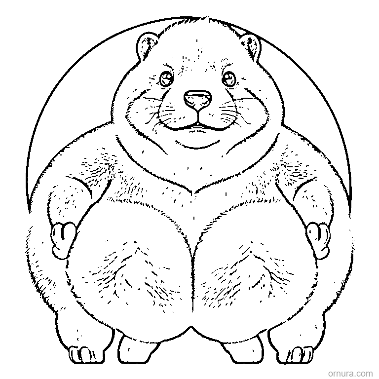 cute capybara with a tiny round nose coloring page - free printable black and white line art for kids and adults