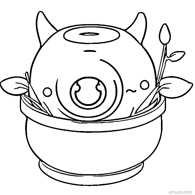 cute eyeball plant in a pot coloring page - free printable black and white line art for kids and adults