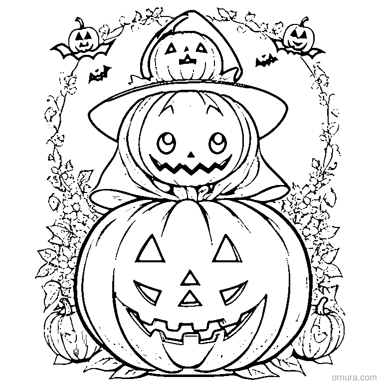 cute ghost holding pumpkin coloring page - free printable black and white line art for kids and adults