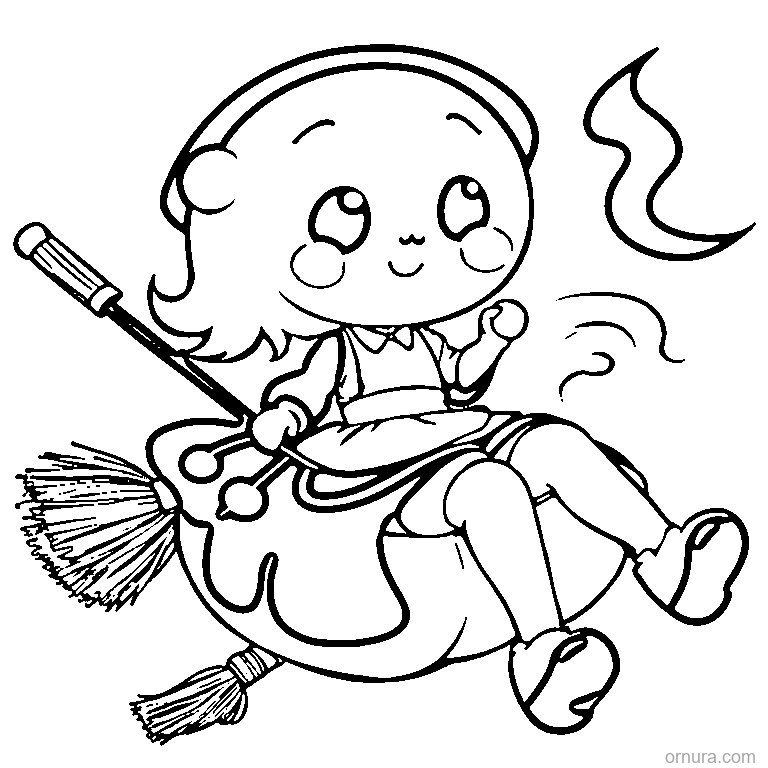 cute ghost riding a broom coloring page - free printable black and white line art for kids and adults