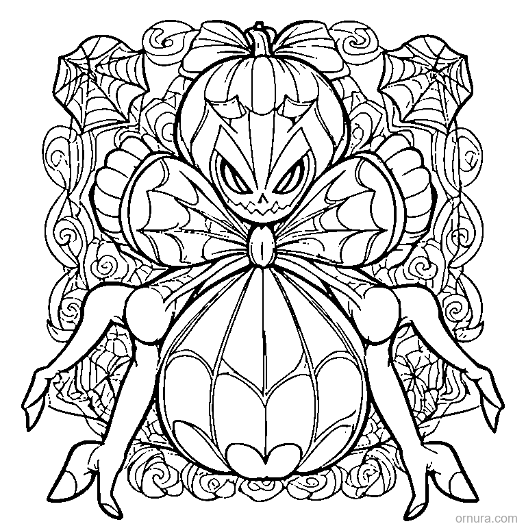 cute halloween spider in web coloring page - free printable black and white line art for kids and adults