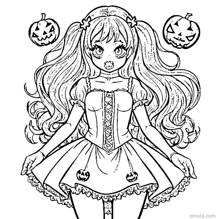 cute halloween zombie girl coloring page - free printable black and white line art for kids and adults