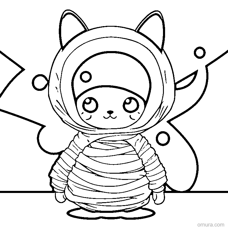 cute kid in a mummy costume coloring page - free printable black and white line art for kids and adults