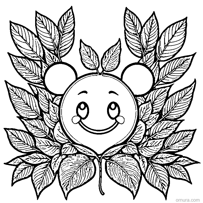 Cute Leaf With Smiley Face For Kids coloring page