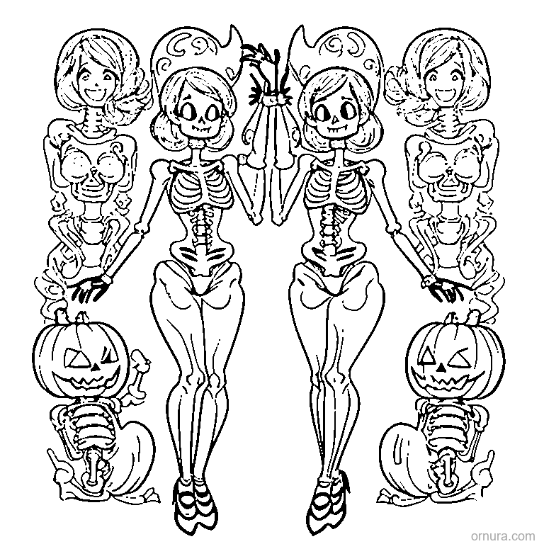 cute skeleton dancing coloring page - free printable black and white line art for kids and adults
