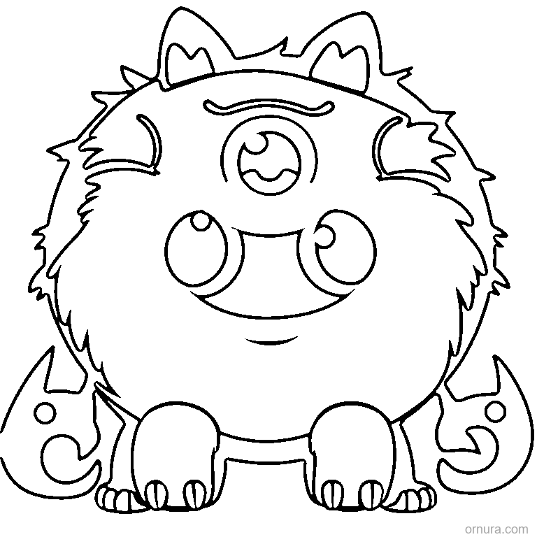 easy fluffy monster coloring page - free printable black and white line art for kids and adults