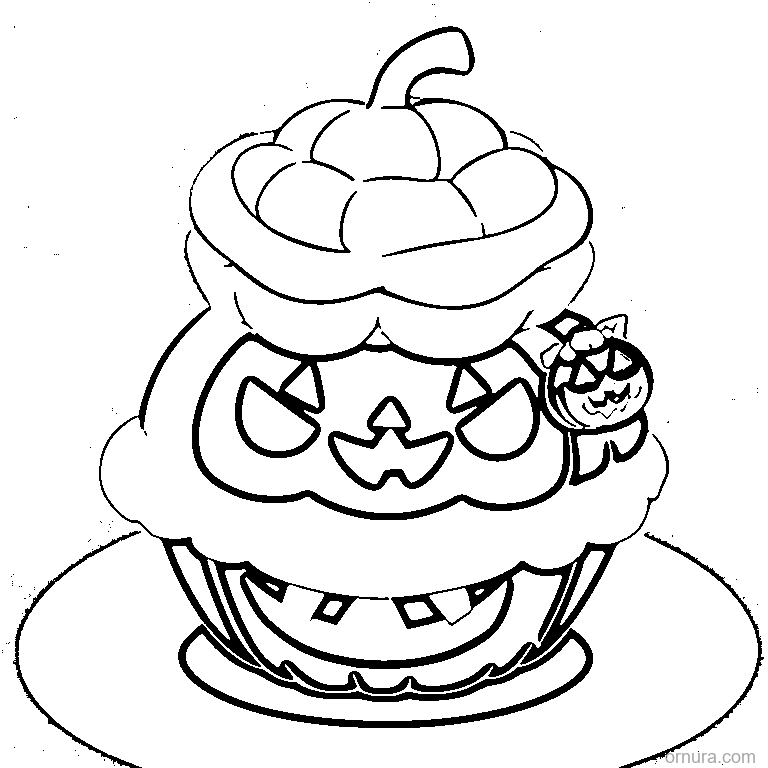 easy halloween cupcake coloring page - free printable black and white line art for kids and adults