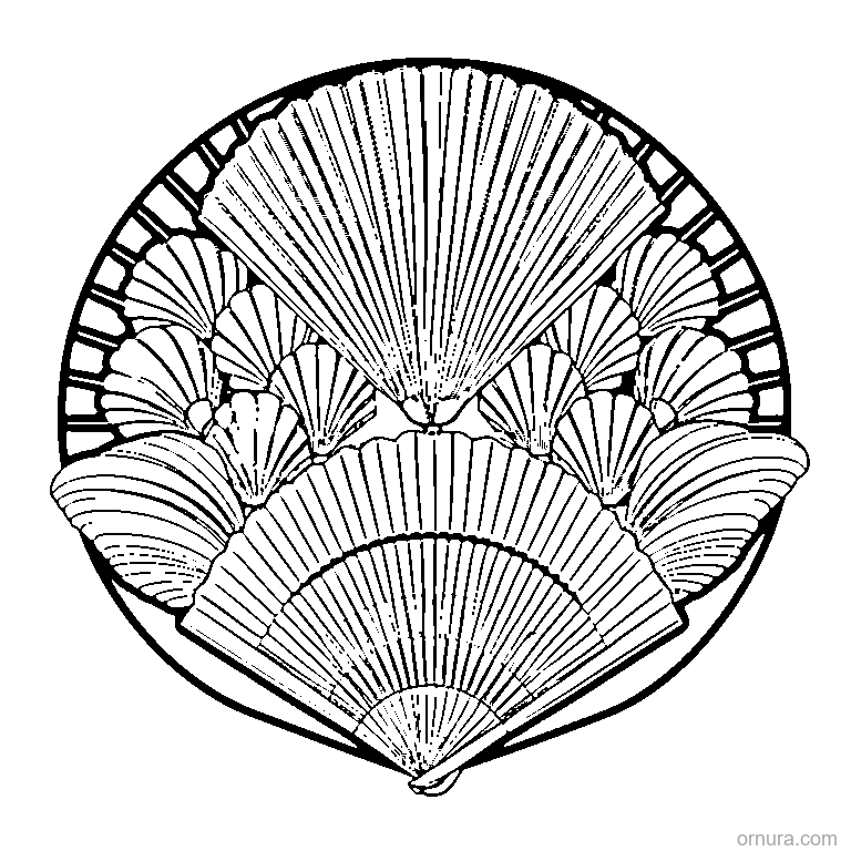 fan pattern shells coloring page - free printable black and white line art for kids and adults