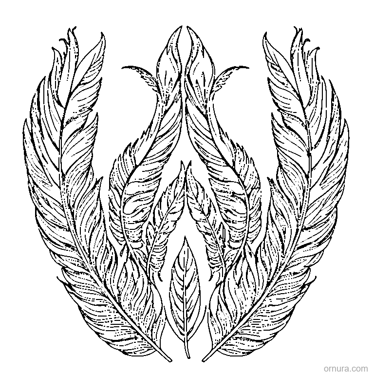 feather pattern repeated coloring page - free printable black and white line art for kids and adults