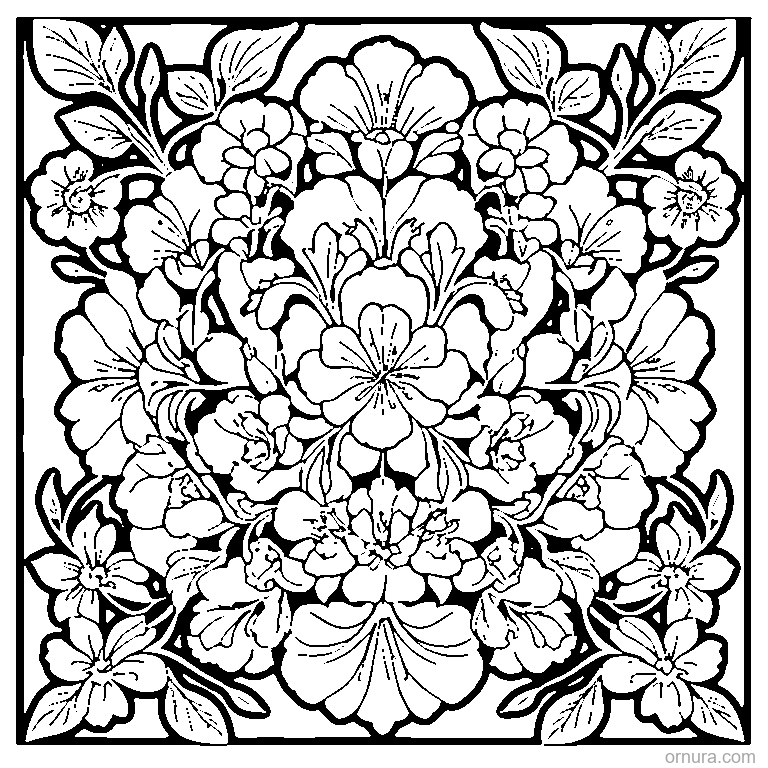 floral pattern vine coloring page - free printable black and white line art for kids and adults
