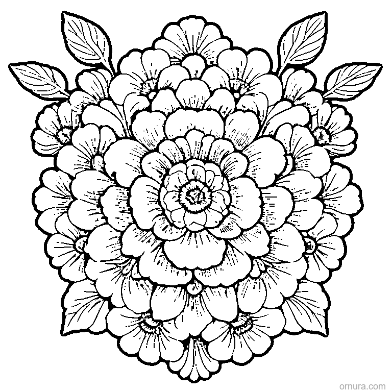 flower pattern repeated coloring page - free printable black and white line art for kids and adults
