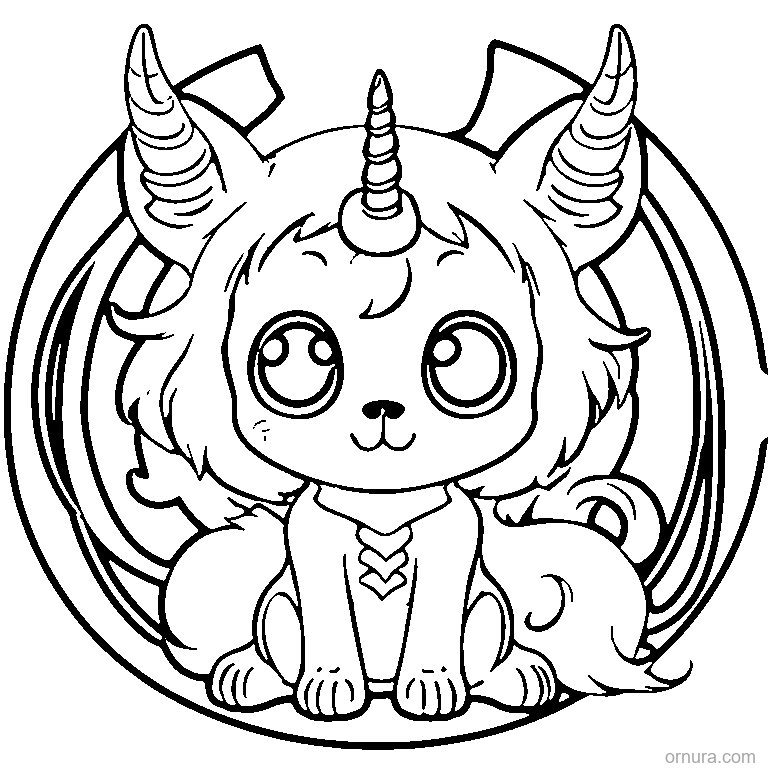 fluffy unicorn monster coloring page - free printable black and white line art for kids and adults