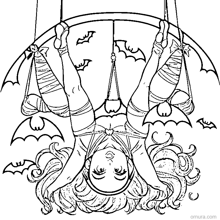halloween bat hanging upside down coloring page - free printable black and white line art for kids and adults