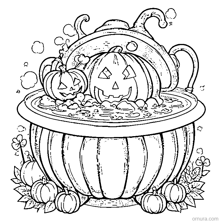 halloween cauldron bubbling with potion coloring page - free printable black and white line art for kids and adults