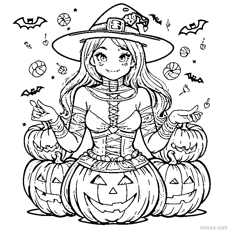 halloween mummy holding candy corn coloring page - free printable black and white line art for kids and adults
