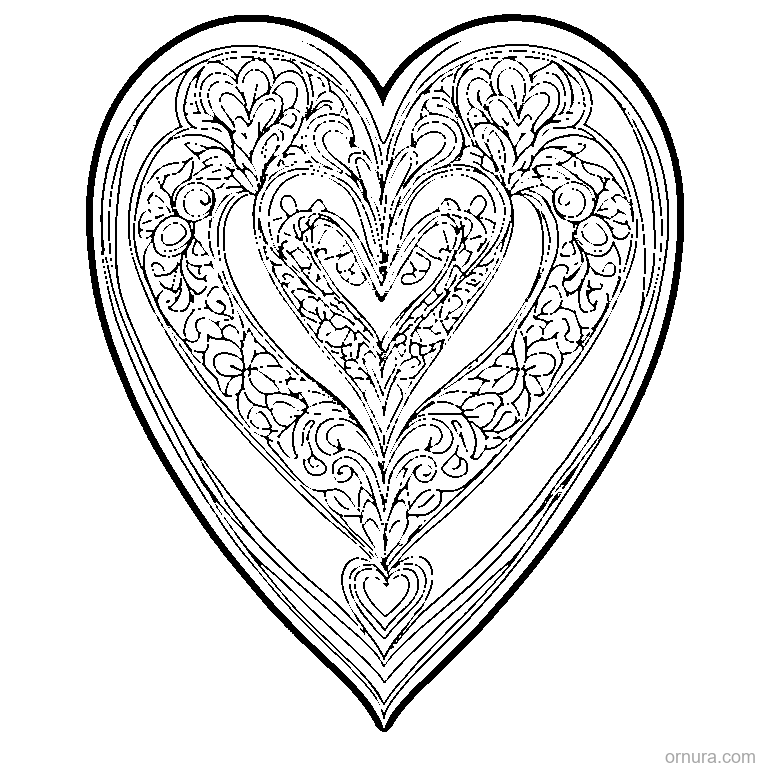 heart pattern repeated coloring page - free printable black and white line art for kids and adults