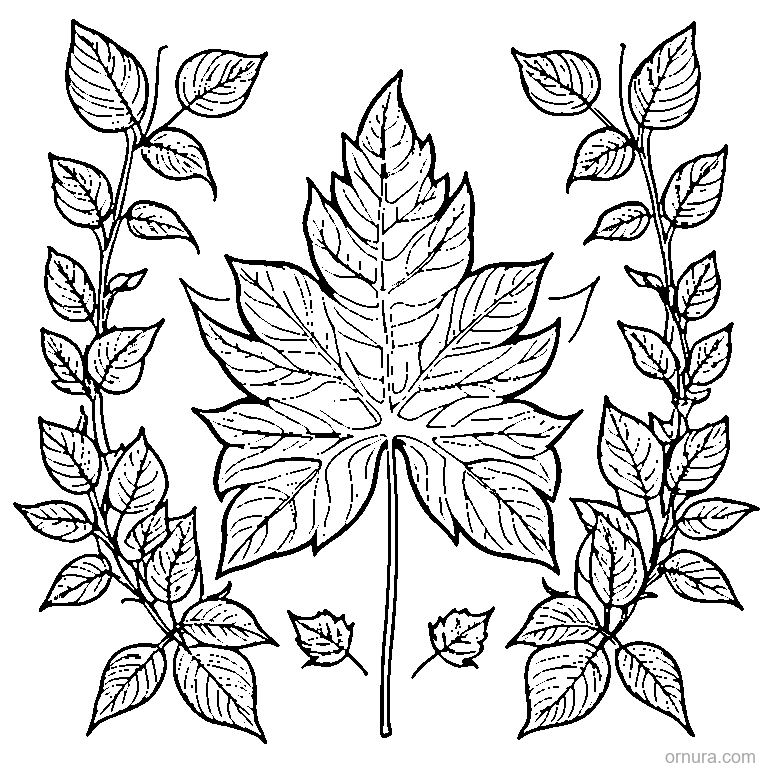 leaf pattern simple repeated coloring page - free printable black and white line art for kids and adults