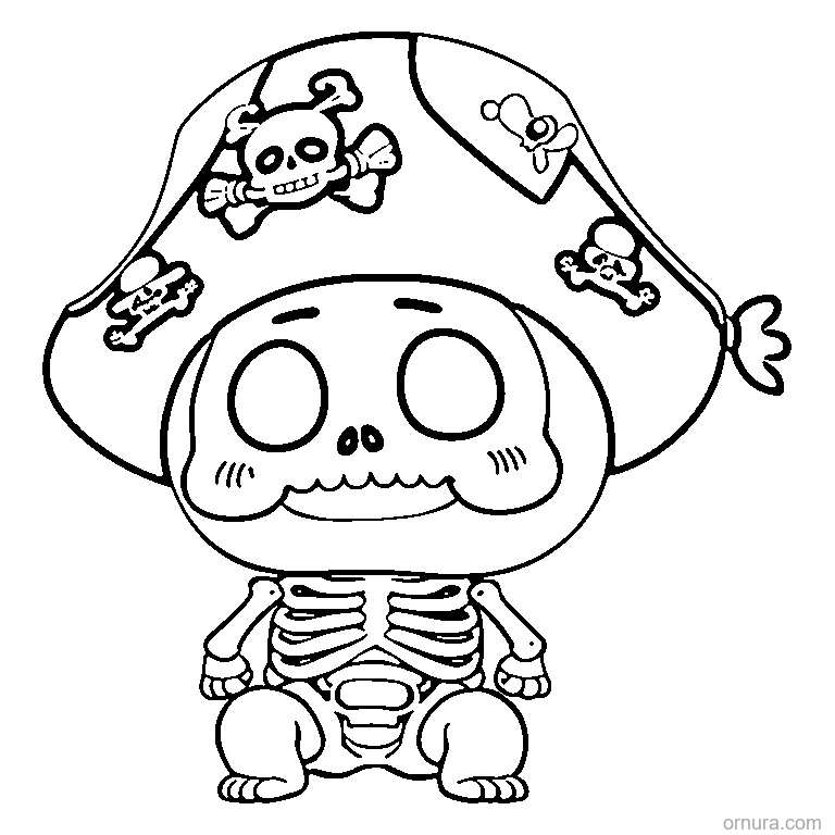 little skeleton pirate coloring page - free printable black and white line art for kids and adults