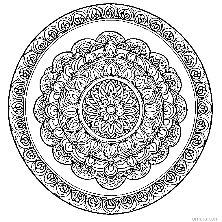 mandala pattern circular coloring page - free printable black and white line art for kids and adults