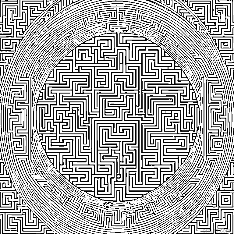 maze pattern simple coloring page - free printable black and white line art for kids and adults
