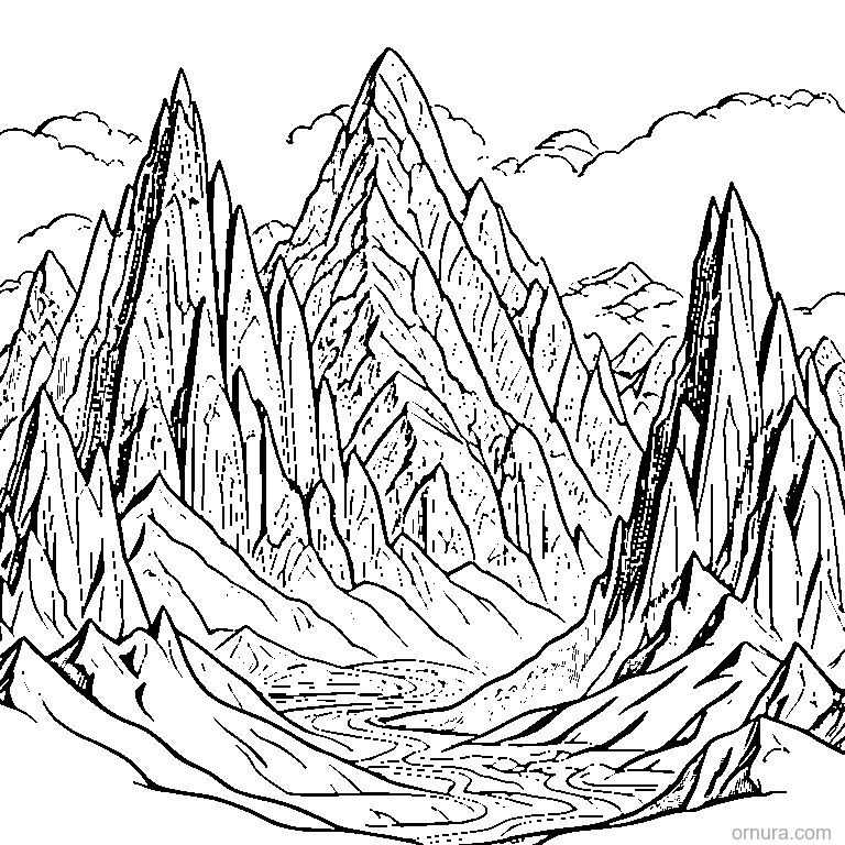 mountain pattern peaks coloring page - free printable black and white line art for kids and adults