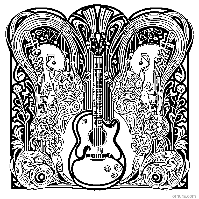 music notes pattern coloring page - free printable black and white line art for kids and adults