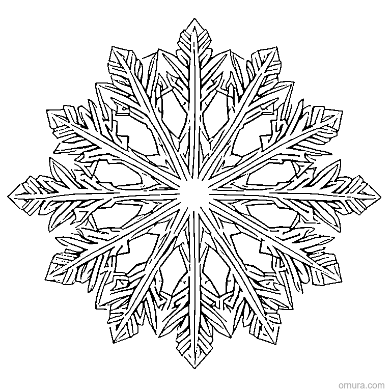 snowflake pattern symmetrical coloring page - free printable black and white line art for kids and adults