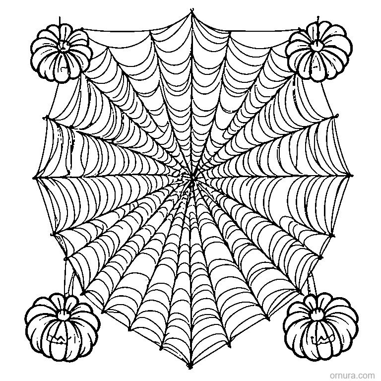 spider web with small spider coloring page - free printable black and white line art for kids and adults