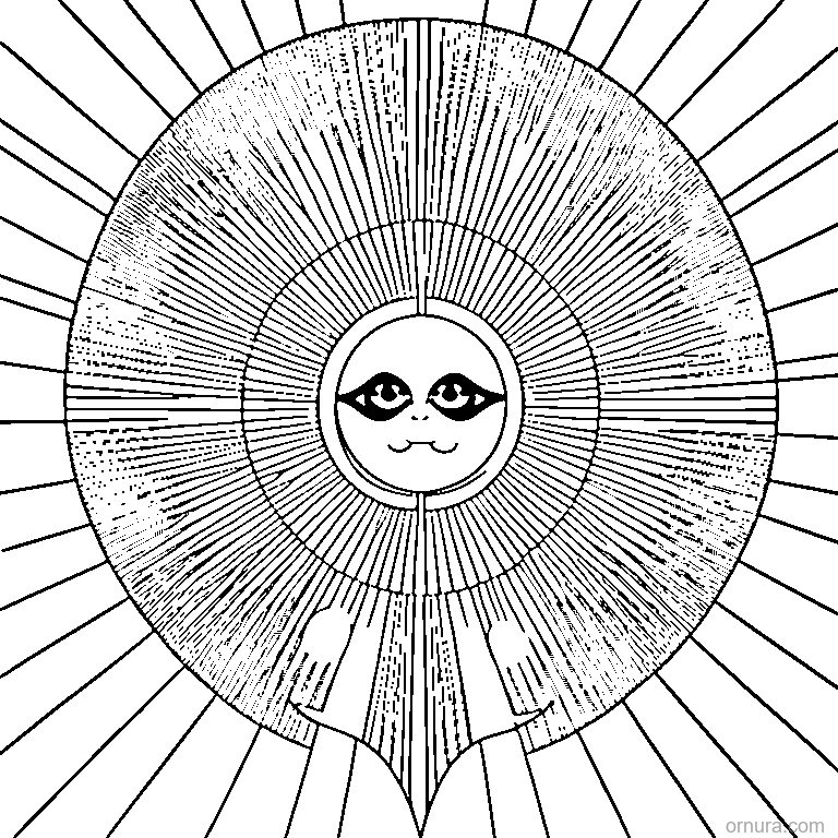 sun pattern with rays coloring page - free printable black and white line art for kids and adults