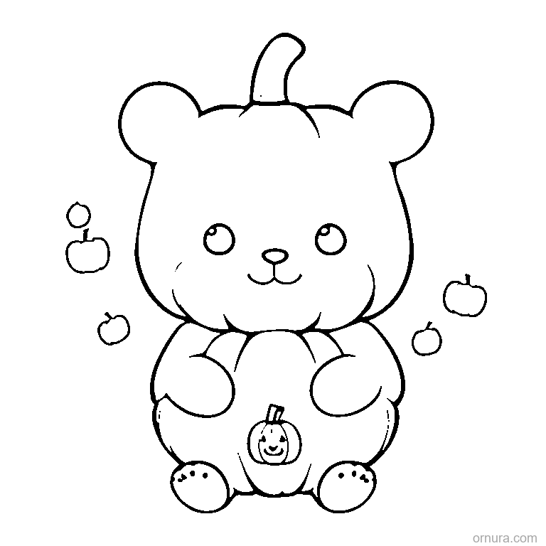 teddy bear hugging a pumpkin coloring page - free printable black and white line art for kids and adults