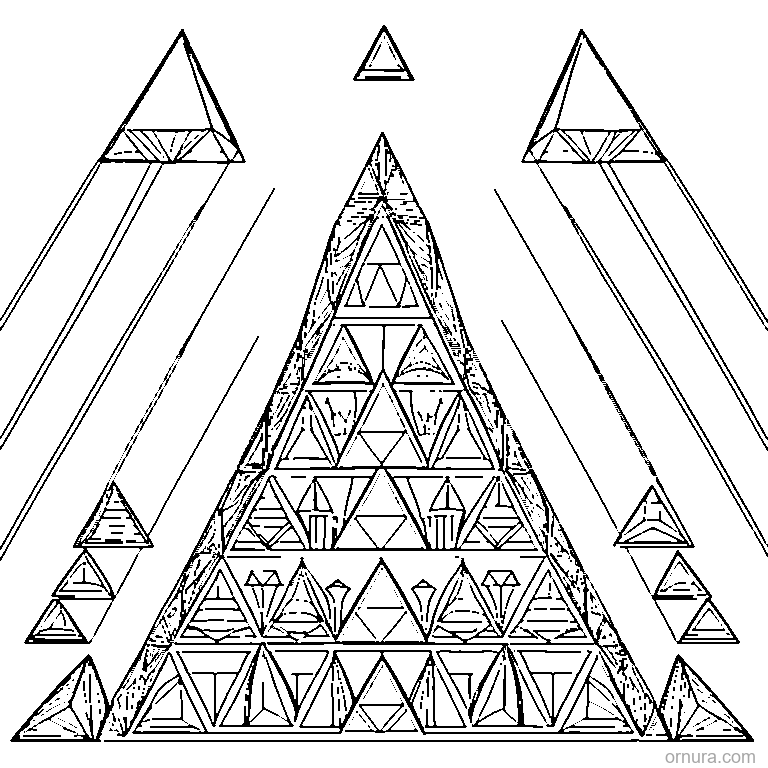 triangle pattern pyramid coloring page - free printable black and white line art for kids and adults
