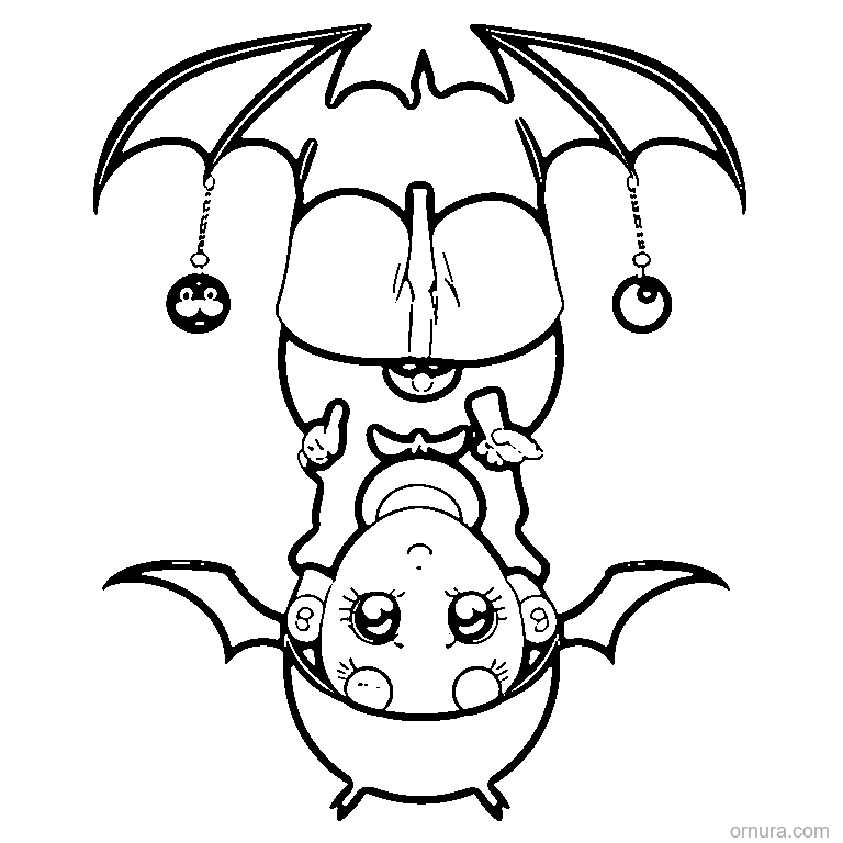 two bats hanging upside down coloring page - free printable black and white line art for kids and adults
