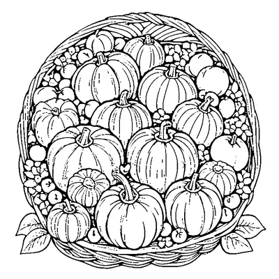 basket of gourds and mini pumpkins coloring pages