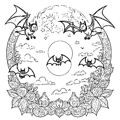 bats flying across a full moon coloring pages