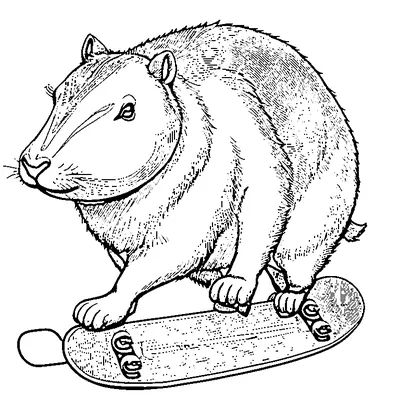 Capybara Riding A Skateboard coloring page - free printable