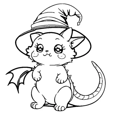 cat with bat wings and a witch hat coloring pages