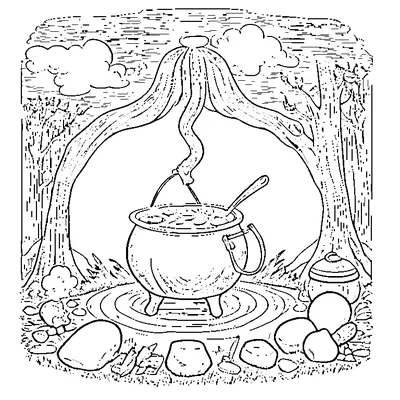 cauldron bubbling over a campfire coloring pages