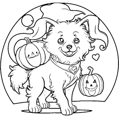 cute dog carrying a pumpkin pail coloring pages