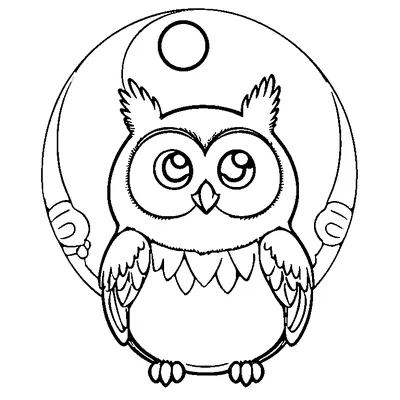 cute owl sitting on a crescent moon coloring pages