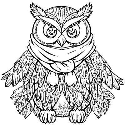 cute owl wearing a scarf coloring pages