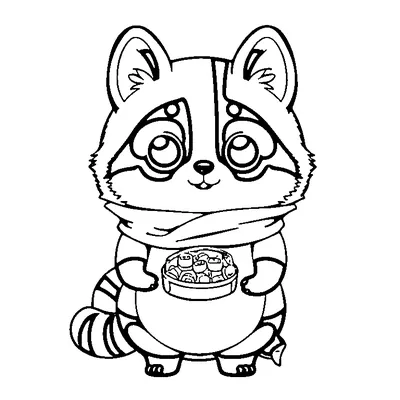 cute raccoon with a treat bowl coloring pages