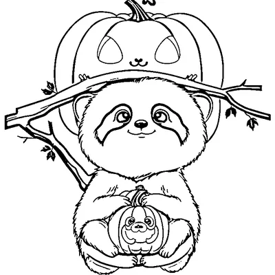cute sloth wearing a pumpkin hat coloring pages