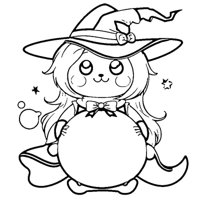 easy little witch with pumpkin coloring pages